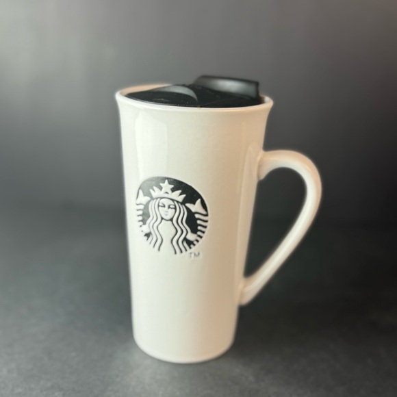 Starbucks Other - Starbucks 2013 Tall Coffee Mug with Lid White Ceramic Black Mermaid Logo 16 Oz